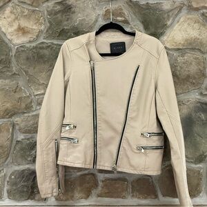 Blank NYC Neutral Faux Leather Moto Jacket with Zipper Details Women's Large